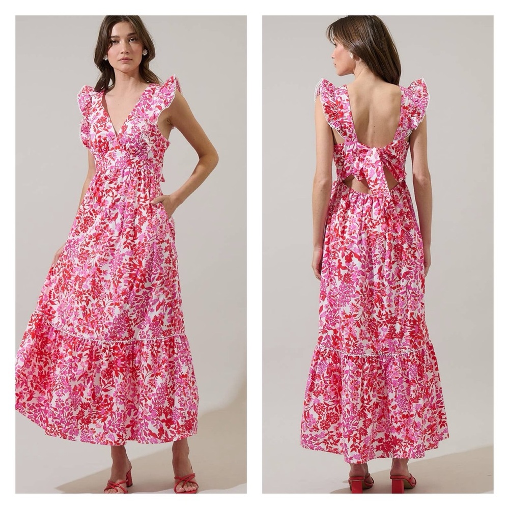 Reidy Floral Mawar Ruffle Midi Dress by sugarlips